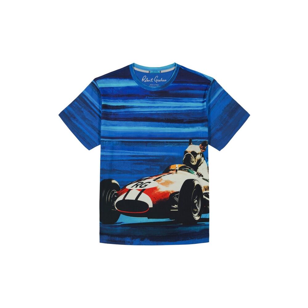 ROBERT GRAHAM Cruisin Graham Tee T-Shirt Cobalt Blue Cotton $128